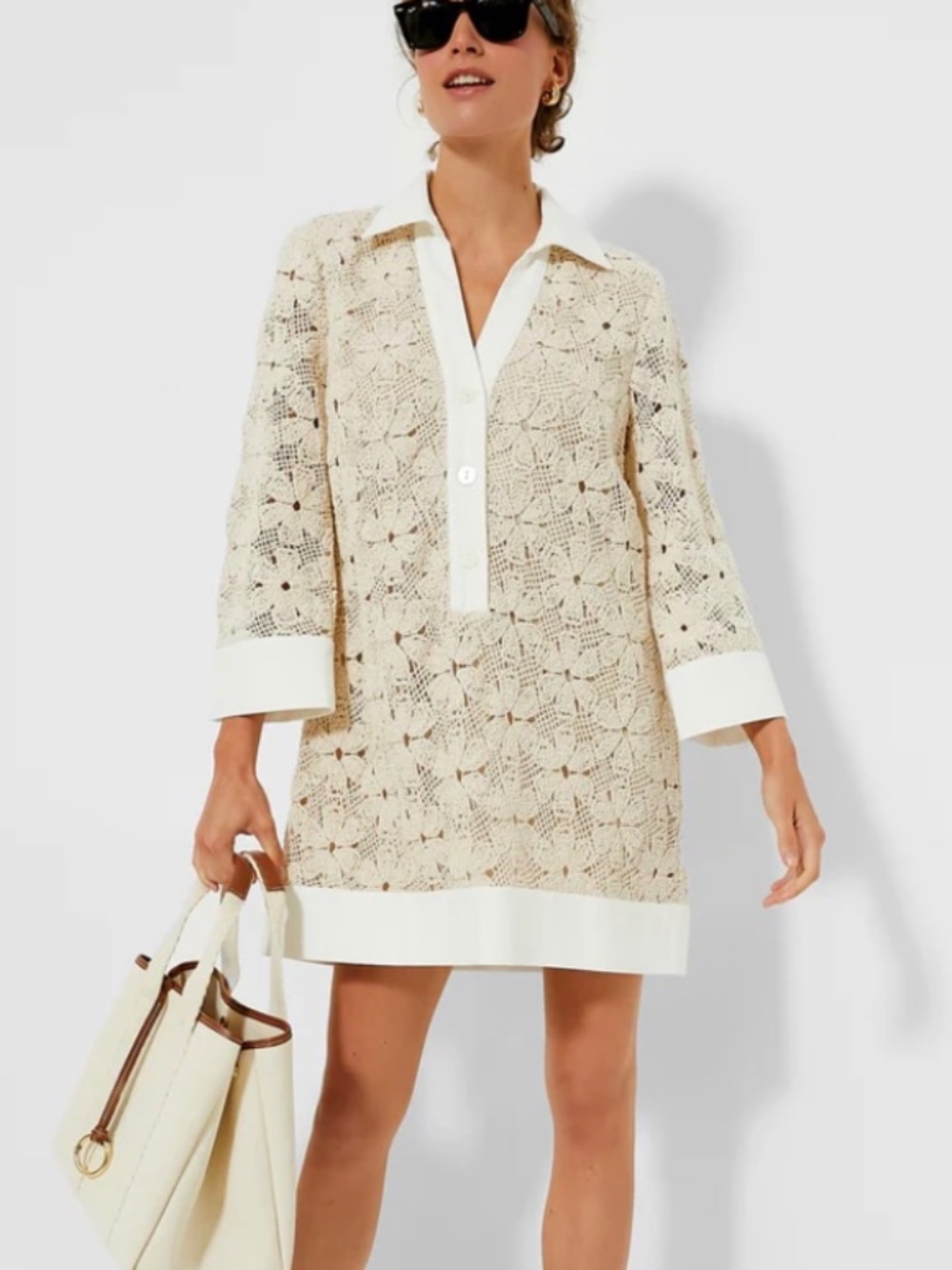 Tuckernuck Tan Crochet Collier Dress Size S NWT